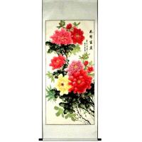 Chinese Peony Flowers Feng Shui Scroll Painting